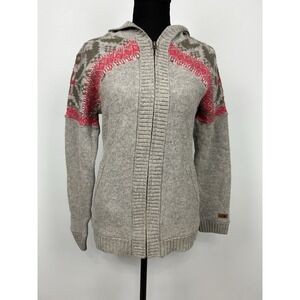 The North Face Womens Grey Wool Blend Fair Isle Zip Up Hooded Sweater Small